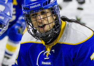 05 March 2016:  Action during a women's ice hockey game between the University of British Columbia Thunderbirds and the University of Manitoba Bisions at Doug Mitchell Arena, University of British Columbia, Vancouver, BC, Canada.  ****(Photo by Bob Frid/UBC Athletics 2016 All Rights Reserved****